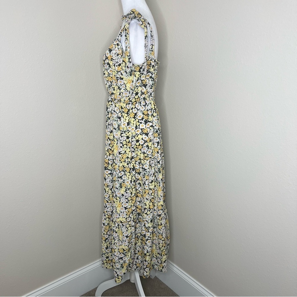 Social Standard by Sanctuary Black Yellow Floral Shoulder Tie Smocked Midi Dress - Picture 7 of 13